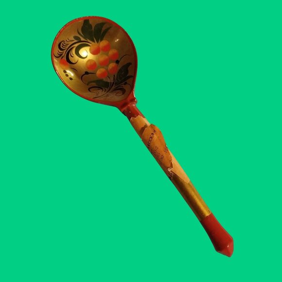Vintage Russian Folk Art Khokhloma Ladle Spoon Wood Hand painted Lacquer - Picture 1 of 7